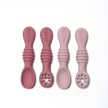 4-piece Silicone Feeding Set for Kids - Soft, Chewable Spoons in 3 Styles - Ideal for Self-Feeding Practice & Holiday Gifts