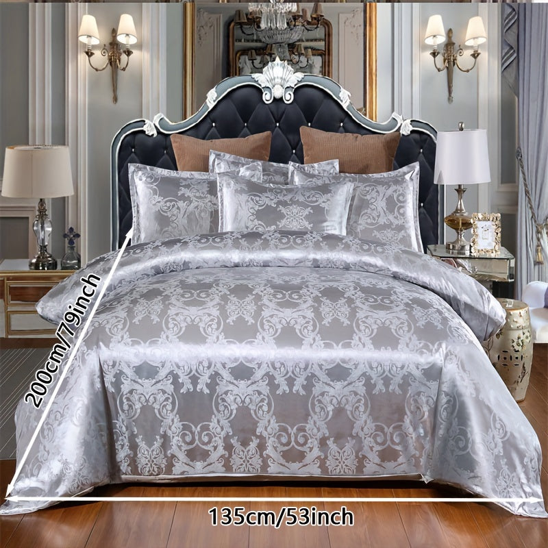 3-piece European-style satin jacquard quilt cover set with one quilt cover, a pair of pillowcases, and no inner core.