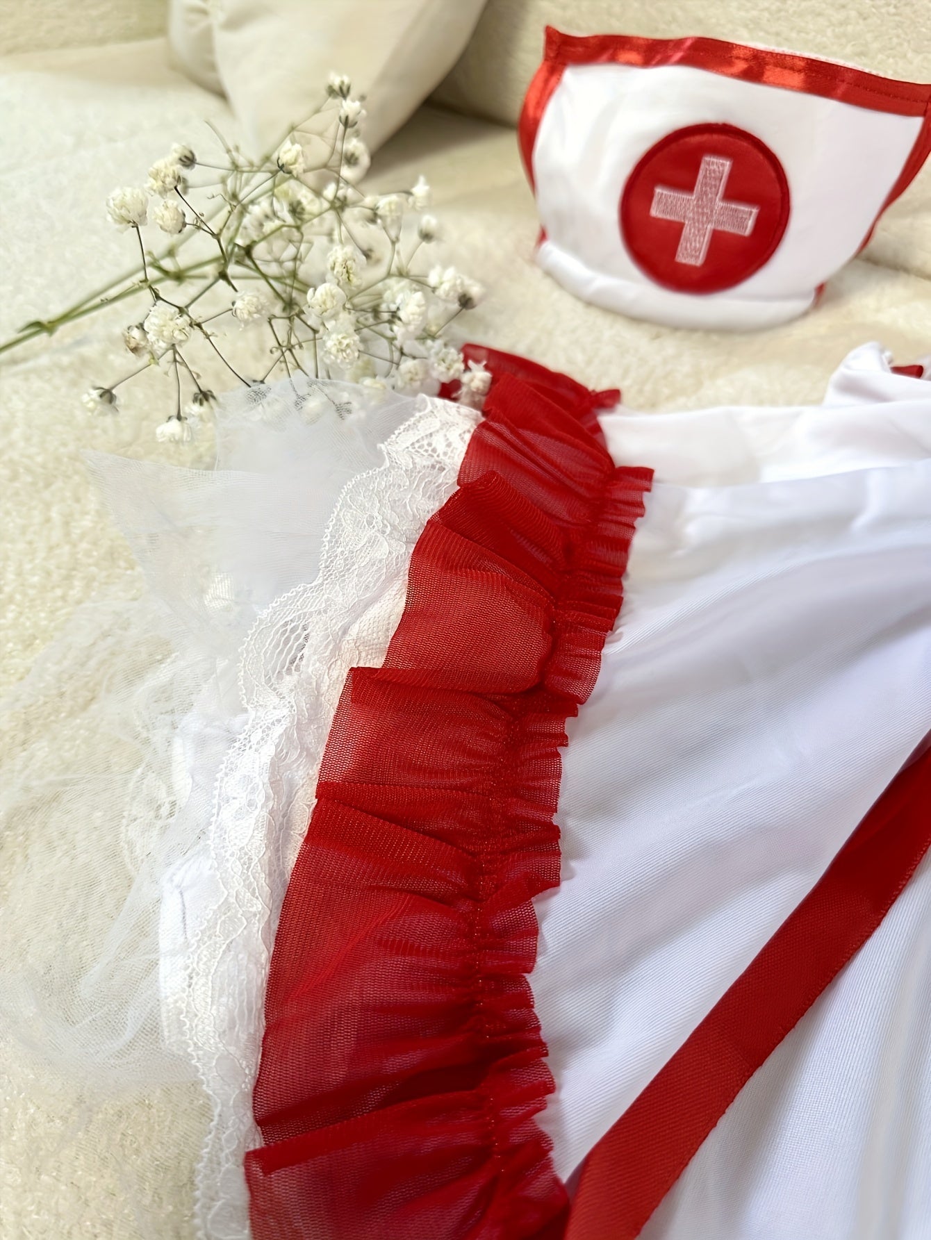 Naughty Nurse Cross Strap Cosplay Kostyumi, Ayollar uchun Erotik Kiyimlar