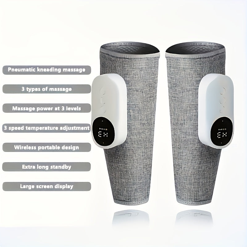 1pc/2pcs Air Compression Leg Massager with Heat, USB Rechargeable, 3 Intensity Levels, 3 Heat Settings, Portable Wireless Calf Massager.