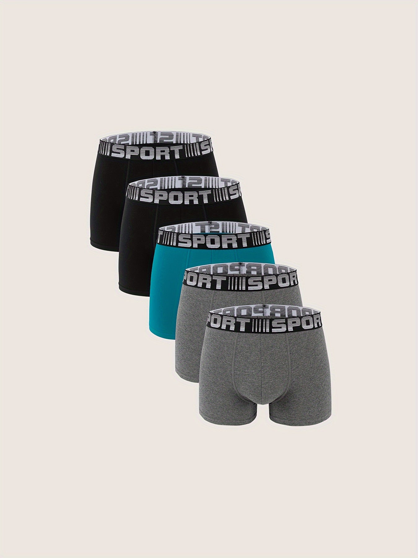 Men's cotton boxer shorts in mixed colors, available in packs of five or ten.