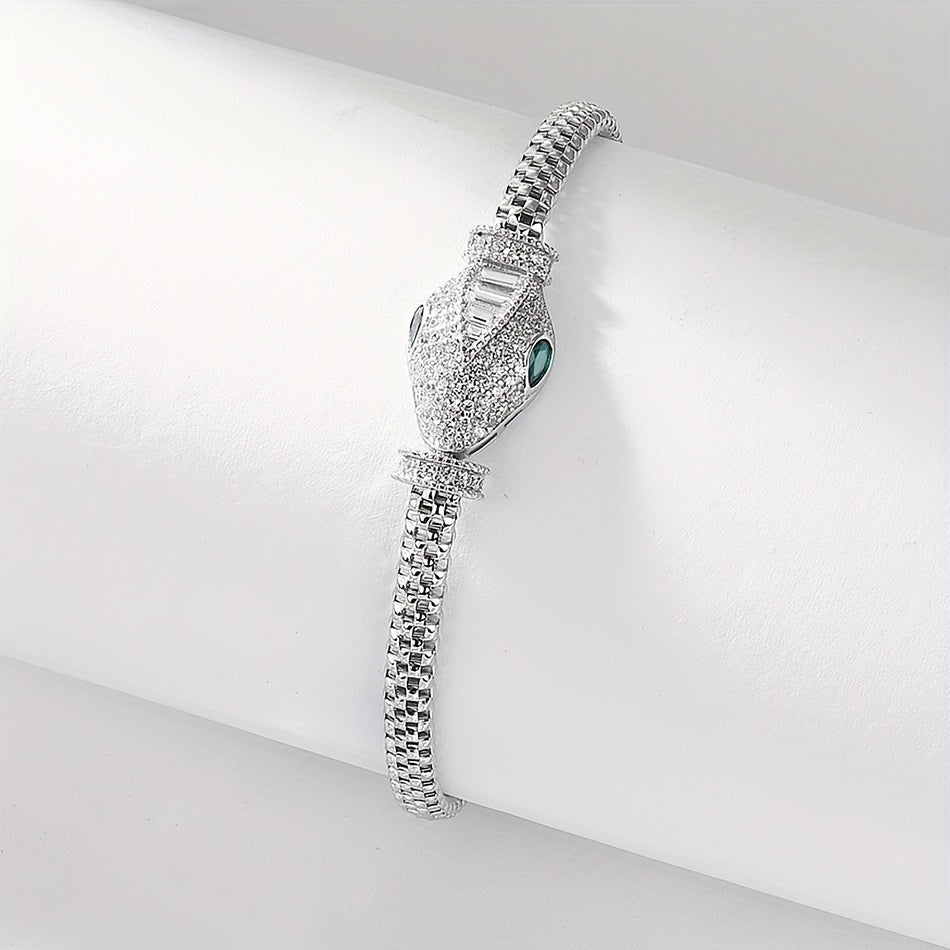 Snake Bracelet made of WES 925 Sterling Silver, Rhodium Plated for a Hip Hop Luxury Style adorned with Synthetic Zirconia Stones. This Animal Theme Jewelry is perfect for Daily and Party Wear in All Seasons.