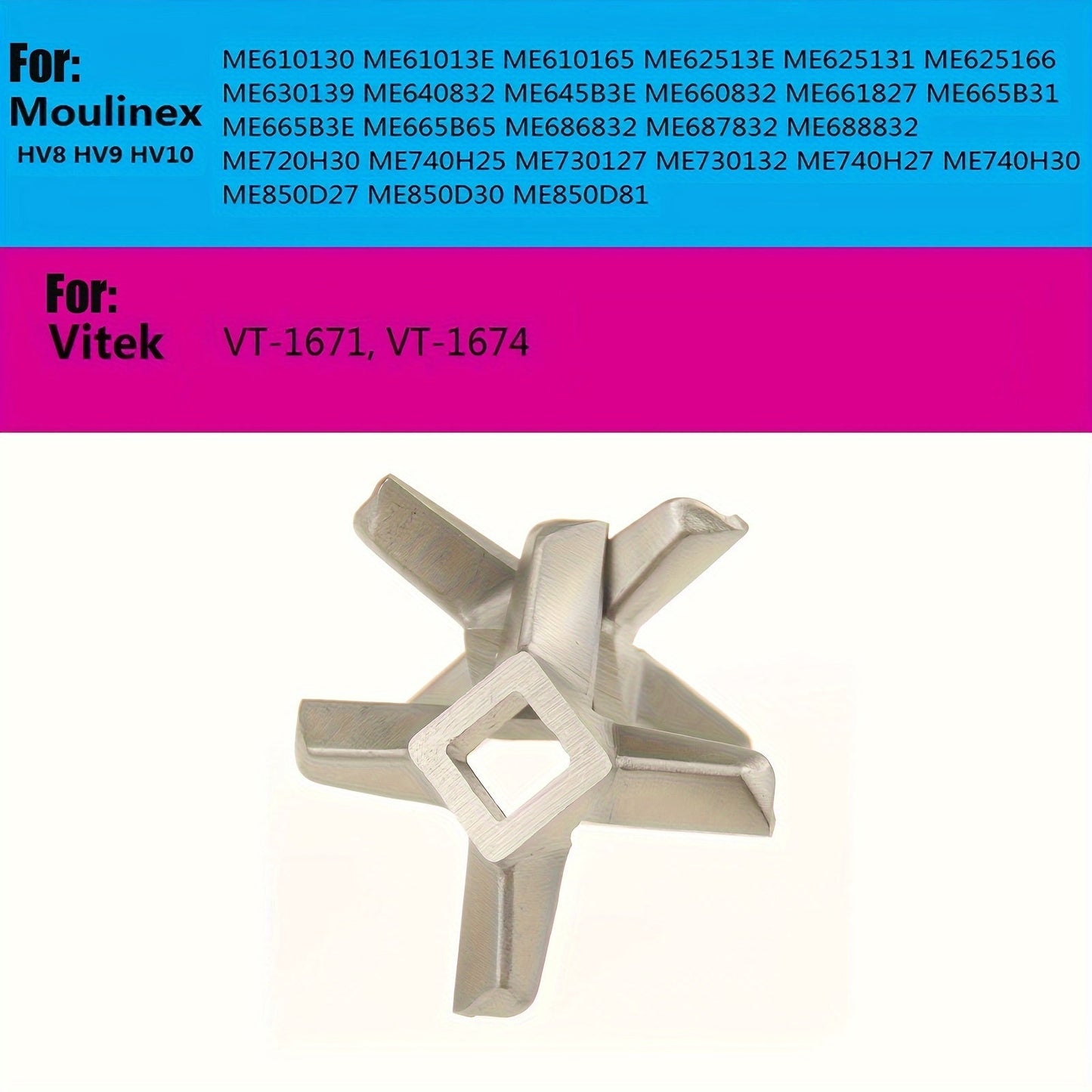 Stainless Steel Meat Grinder Blades #8, 2 Pieces - Fits Moulinex HV8, HV9, HV10 Models & More - Compatible with MFW66020, MFW67440, MFW68600, Vitek VT-1671 - High-Quality Kitchen Appliance Accessories - Single-Sided Blade Set for Professional Use