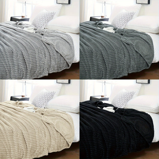 Enjoy the cozy comfort of our 1 piece 220GSM Flannel Throw Blanket, featuring a soft and warm ribbed design available in Beige, Gray, Black, or White. Perfect for all seasons, this blanket is ideal for use in the bedroom, sofa, office, or even for your