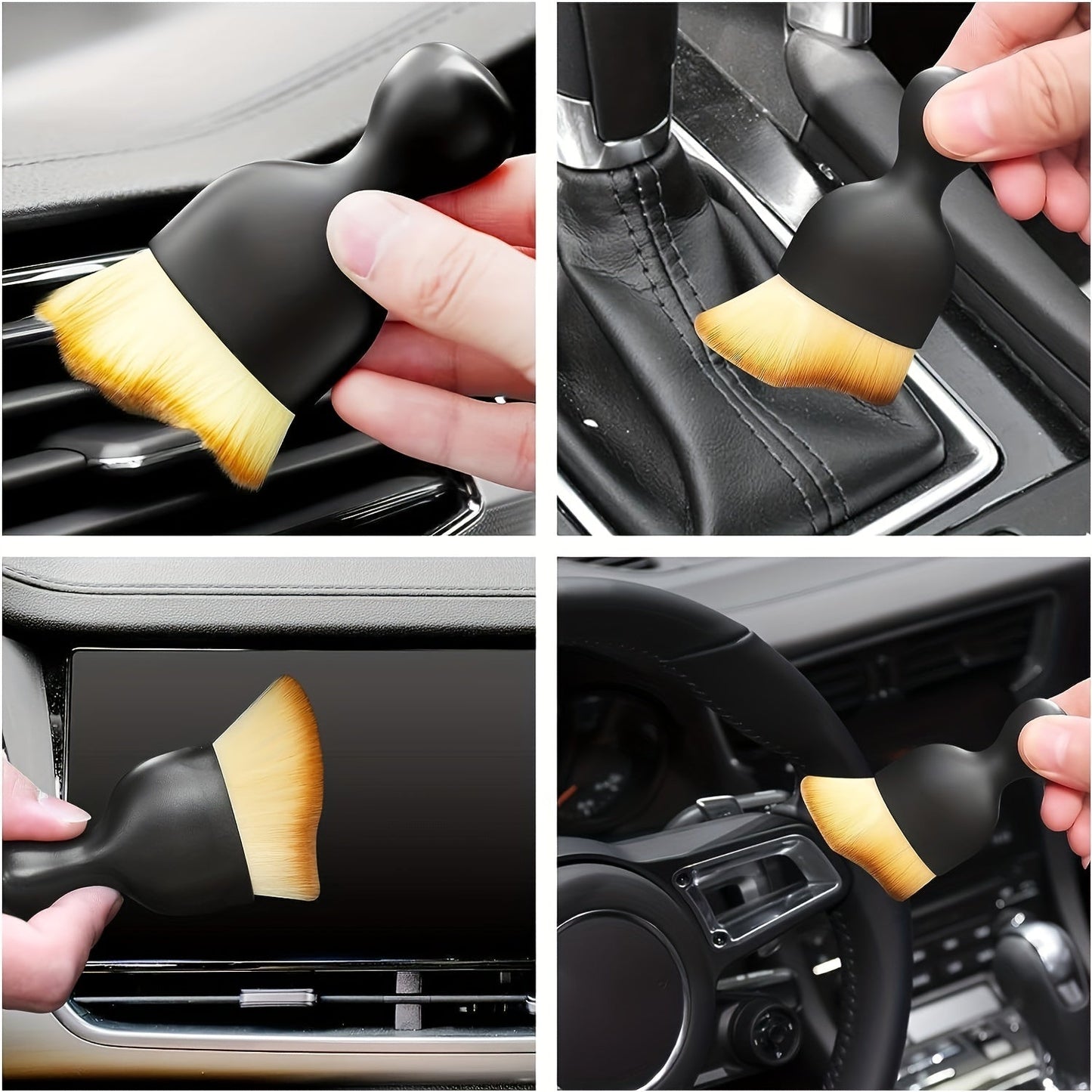 Soft brush for cleaning car interior, air conditioner, air outlets, and crevices - ultimate dust removal tool.