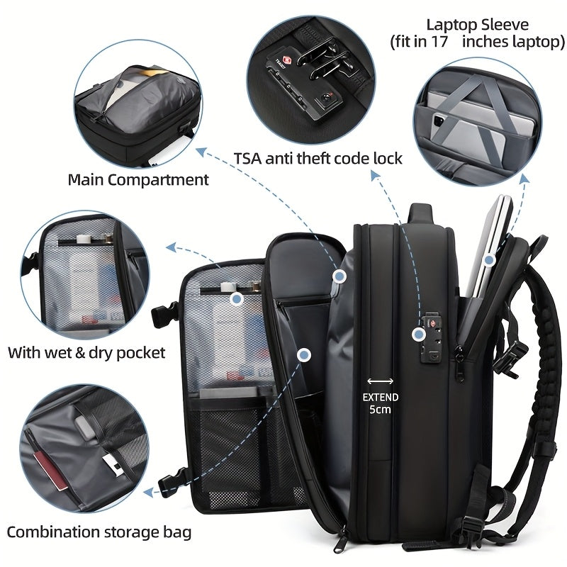 17-Inch Anti-theft Laptop Backpack for Travel, Business, and School with Expandable and Vacuum Compression Design