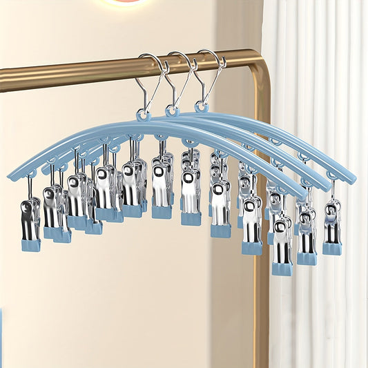 Curved Stainless Steel Sock Rack with Multifunctional Drying Rack, Fully Plasticized Clothespin Sock Hanger, Traceless Clip for Hanging Clothes at Home