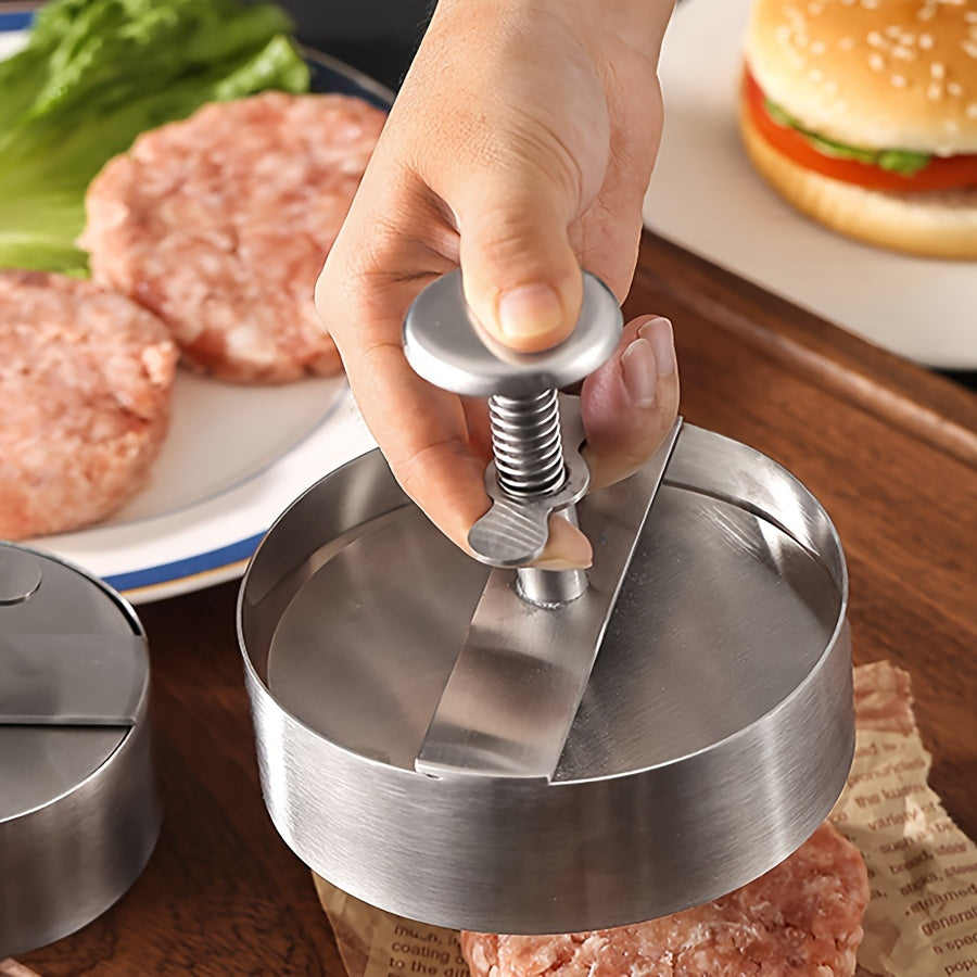 Stainless Steel Hamburger Meat Press with Round Push Design - Perfect for Making Beef, Vegetables, and Burgers in the Kitchen