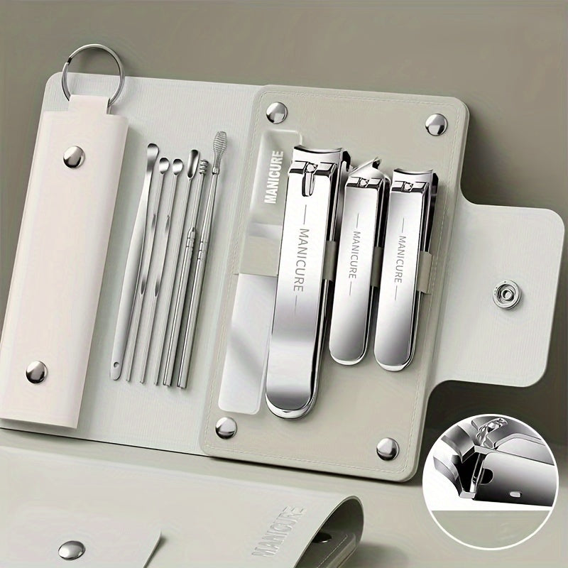 10-piece manicure set includes nail clippers, ear spoon, and other personal care tools for grooming at home or while traveling. Great gift idea!