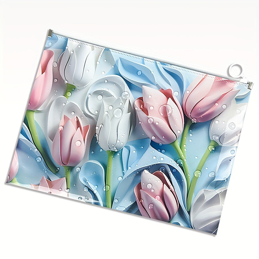 1pc Classic Style A4 Document Holder made of durable PP material with a 3D tulip design, ideal for organizing office materials.