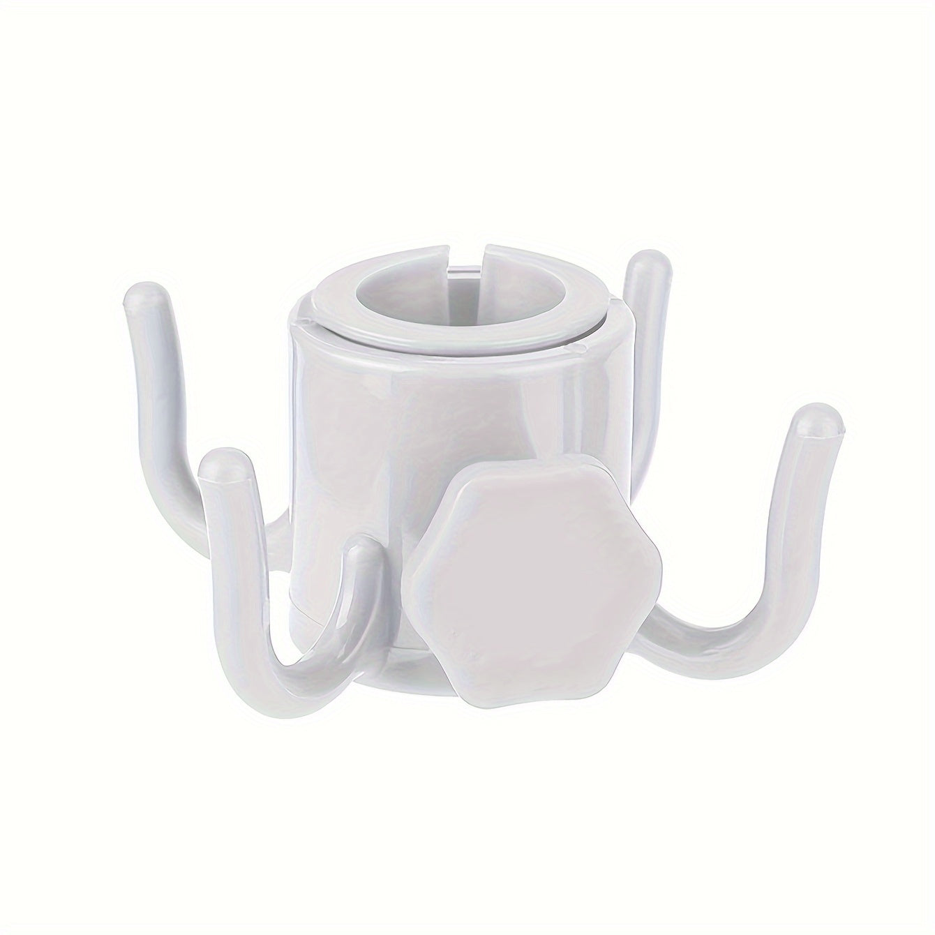 White 1pc plastic beach umbrella hanging hook with 4 prongs.