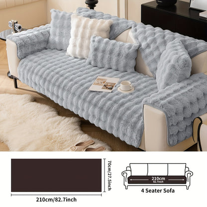 1pc Thick Plush Sofa Cover - Imitation Rabbit Material, Perfect for Winter, Protects Furniture in Bedroom, Office, Living Room.