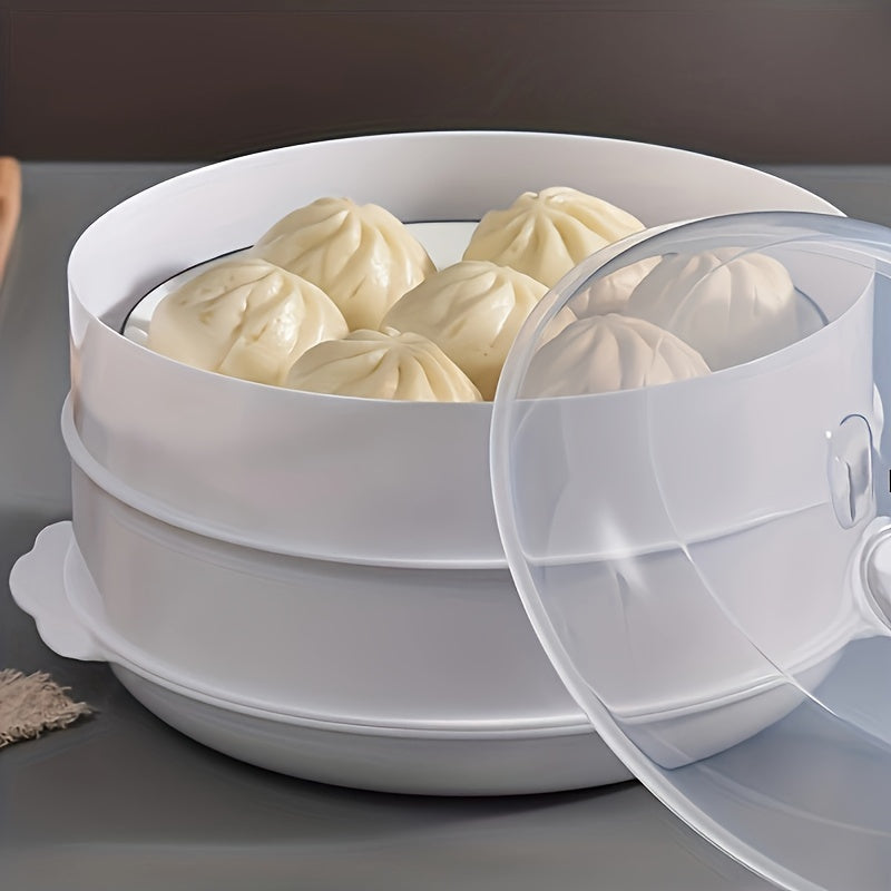 Spacious Multi-Tier Microwave Steamer with Splash Guard - Ideal for Cooking Rice, Buns & Dumplings - Sturdy Plastic Construction, Convenient Quick Heating