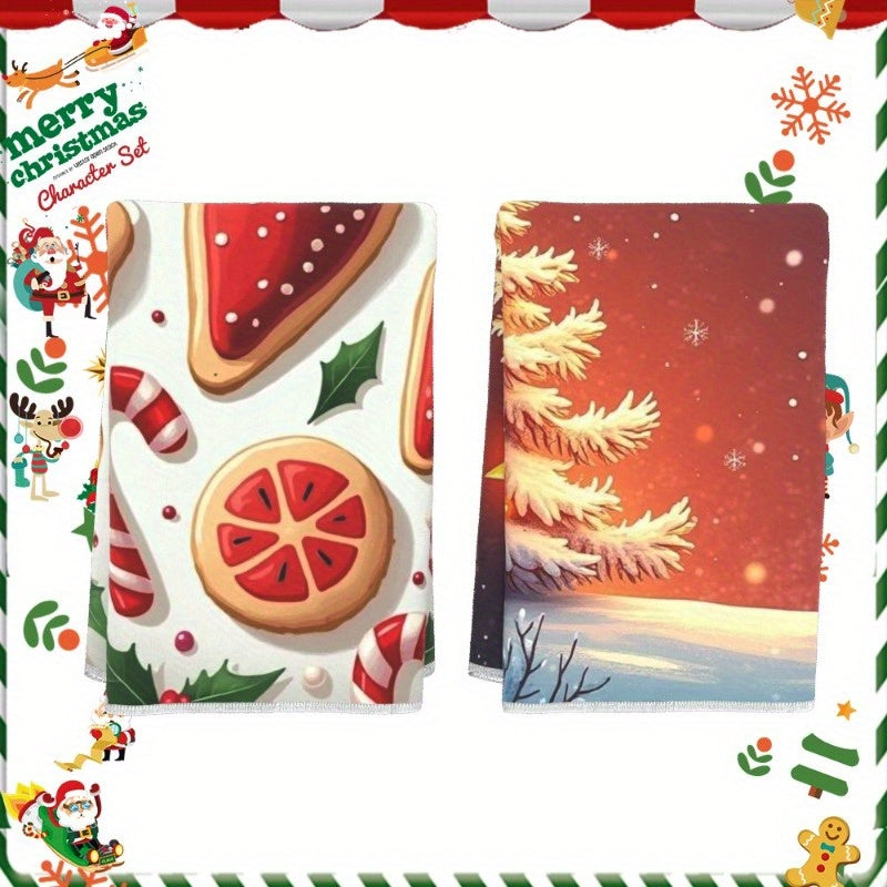 Pamper your kitchen with this 2-Pack of Soft Polyester Kitchen Towels, each measuring 45.72x66.04 cm. Featuring a Contemporary Christmas Theme, these machine washable towels are woven for durability and designed in a rectangular shape. These SoftTouch