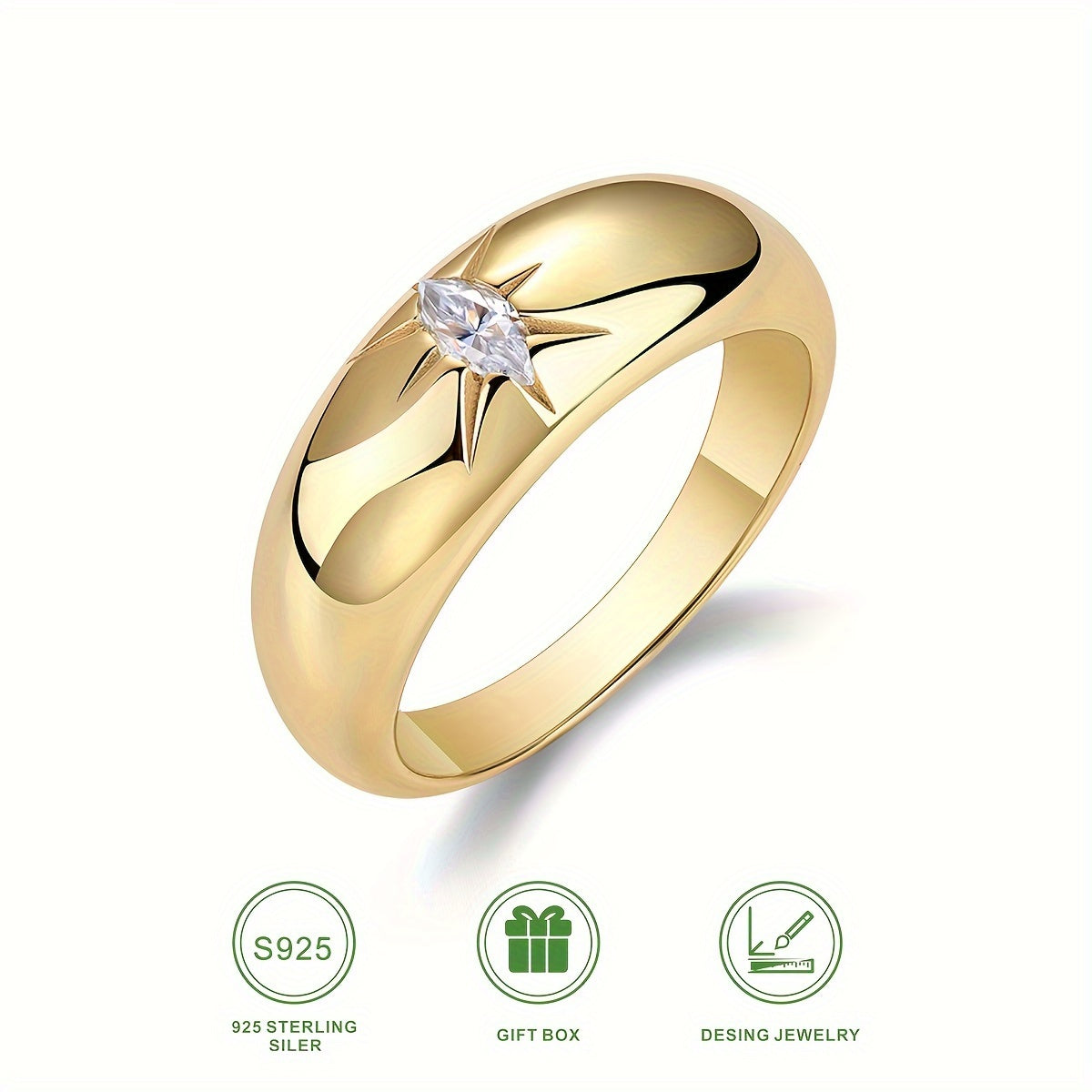 Enchanting Glow and Stunning Star Moissanite Couple's Ring in 18K Gold Plated S925 Silvery - Hypoallergenic, Nickel-Free, and Sparkling Gemstone Jewelry for Casual Attire, Engagement, and Wedding. Includes Gift Box for a Perfect Accessory.