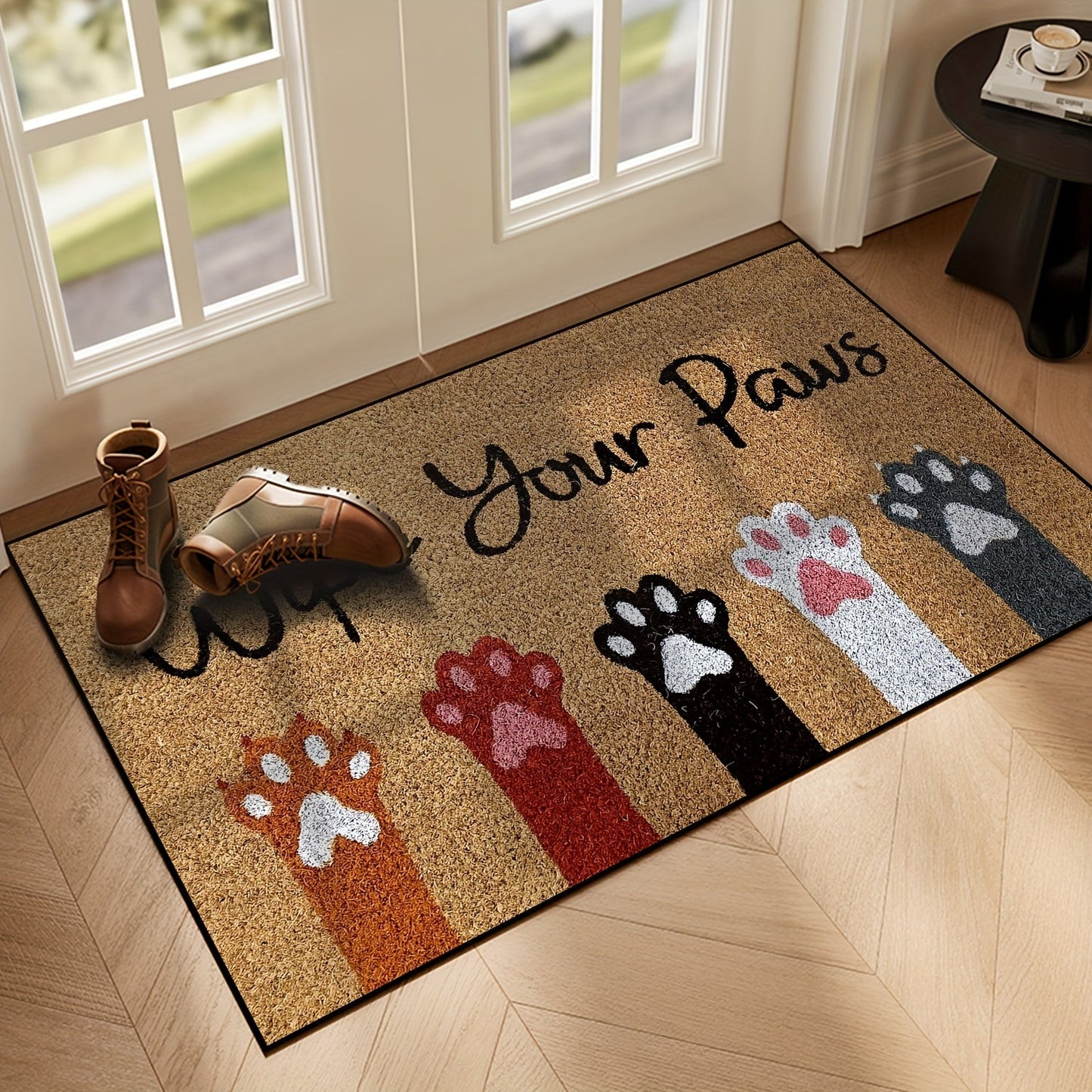 Durable All-Season Cat Scratch Welcome Mat - Low Pile Polyester Rug for Multiple Rooms - Non-Slip, Machine Washable, Fade-Resistant Entryway Carpet