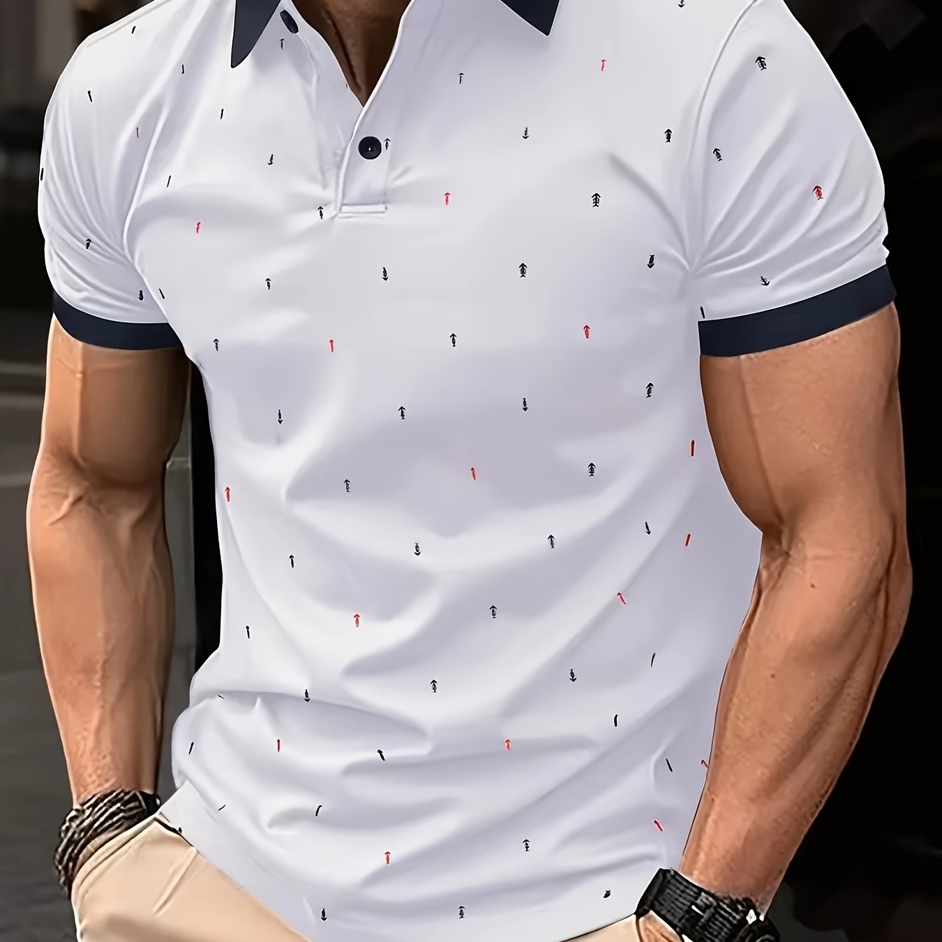 Men's premium 3D digital print golf polo shirt with lapel collar, knit fabric with stretch, all-over print design, regular fit - 100% polyester