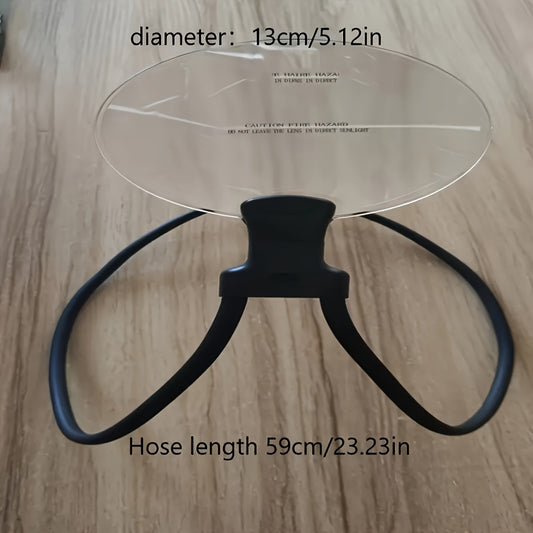 Hands-free acrylic magnifying glass with 5X large lens and adjustable neck-wear stand, perfect for reading, sewing, crafting, inspection, and repair – great for seniors with low vision.