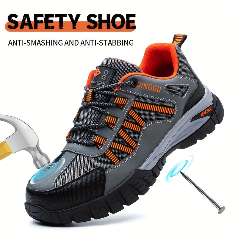 Durable men's steel toe work shoes with puncture-proof rubber sole for outdoor and industrial use, featuring anti-slip, breathable, and odor-resistant design.