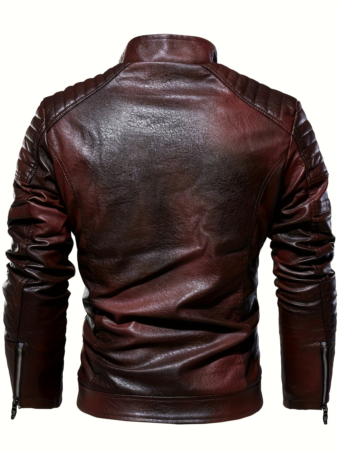 Men's stylish faux leather jacket with zippered pockets for autumn and winter.