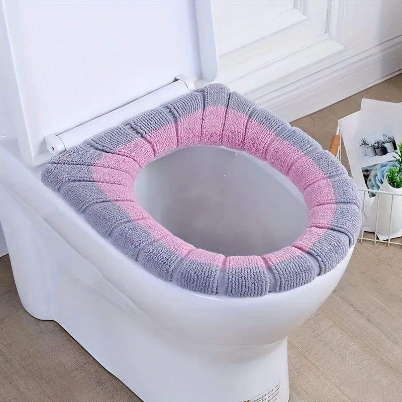 Soft and colorful toilet seat cover for winter warmth, ideal for home and dorm use, made of easy-clean polyester.