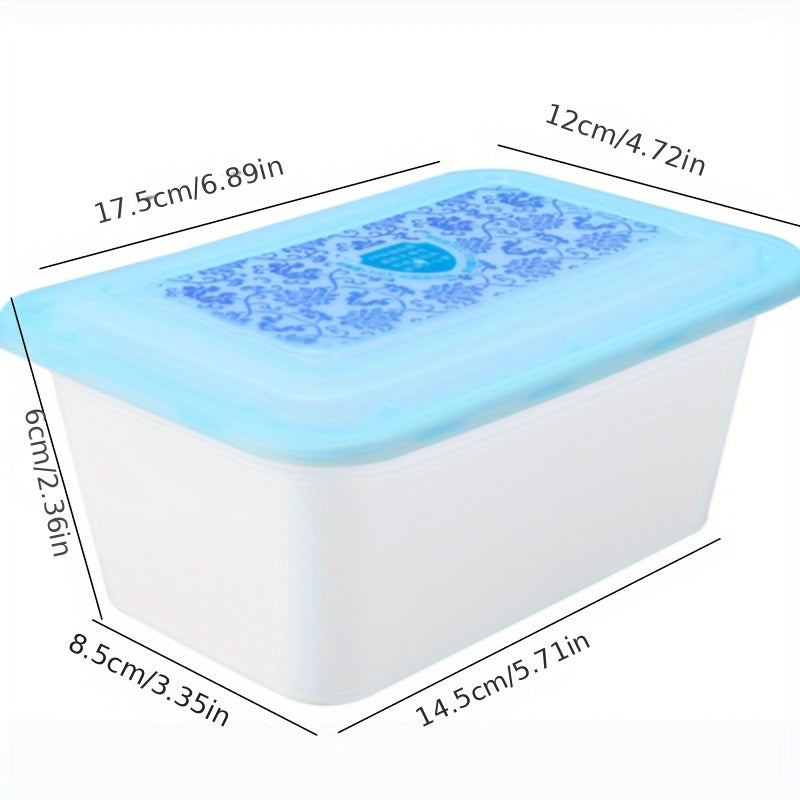 Frosted Thickened Square Box in Chinese Style Blue and White Porcelain Design, 22 Sets of 750Ml with Lids for Fast Food and Packing. Made with BPA-Free, Safety-Grade PP Material, Suitable for Microwave Oven and Freezer Use. Each Set Comes in Independent