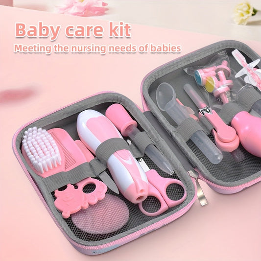 MOMMED 14-piece Kids' Care Kit: Includes Grooming & Health Essentials like Ear Cleaner, Nail Clippers, Comb, Brush & Medicine Feeder - Ideal for Baths & Special Occasions, Available in Pink or Blue