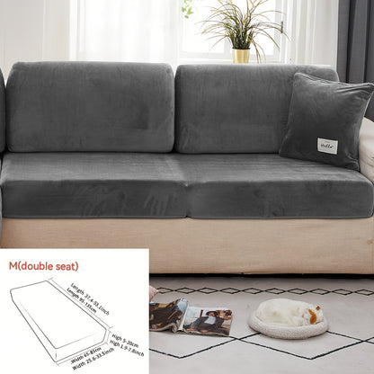 Golden Velvet Sofa Cover provides winter warmth and dustproof furniture protection. Easy to clean with elastic fabric, it offers full coverage and universal anti-slip design. Also serves as an anti-cat scratch back cover, cloth cushion cover suitable for