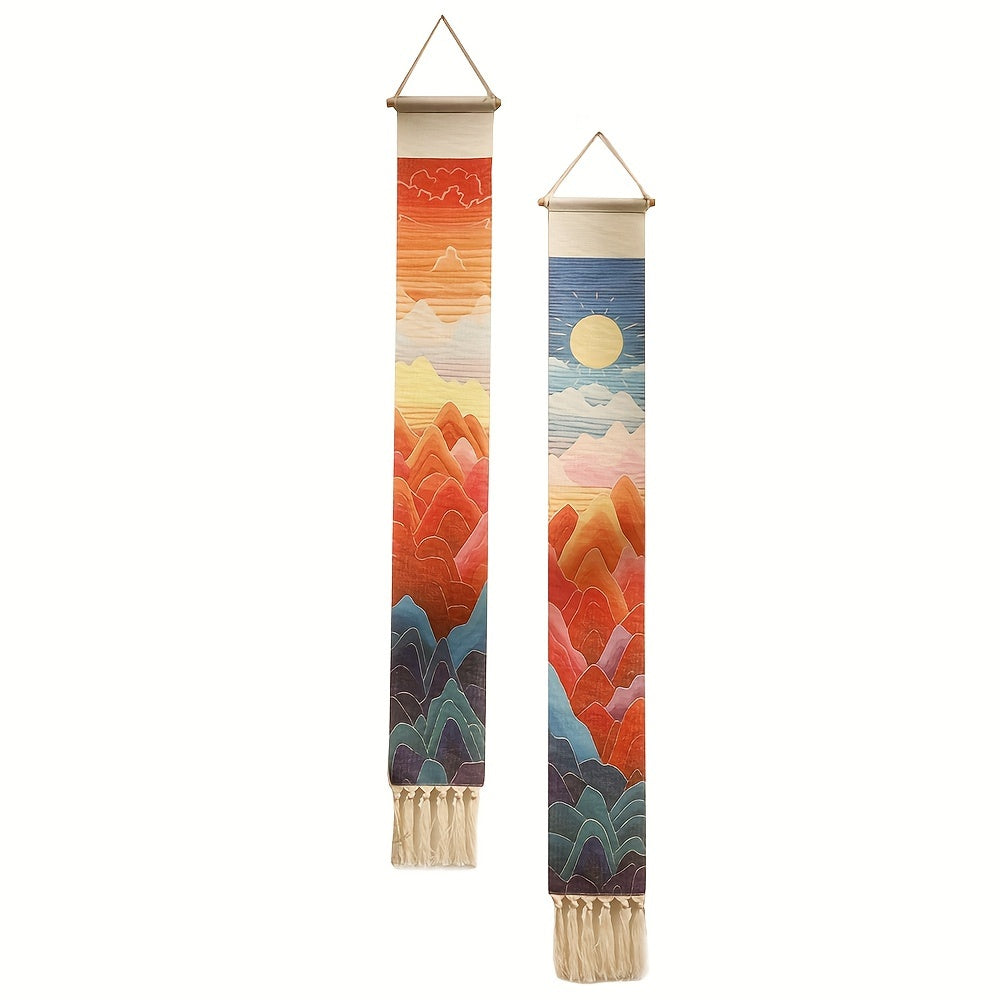 Add a touch of Bohemian style to your space with this chic tapestry wall hanging featuring fringe details. Perfect for living rooms, bedrooms, and bathrooms, this long linen art piece will elevate your decor.