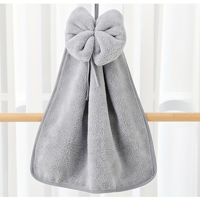 Bowknot Coral Velvet Fingertip Towel, Quick-drying, Absorbent, Cute hanging towel for bathroom.