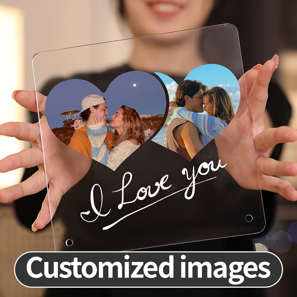 Single Picture Display Stand - Personalized Acrylic Photo Frame featuring LED Light and Customizable Transparent Love Heart Design; Perfect for Christmas, Valentine's Day, Mother's Day, Father's Day, and Pet Memorials