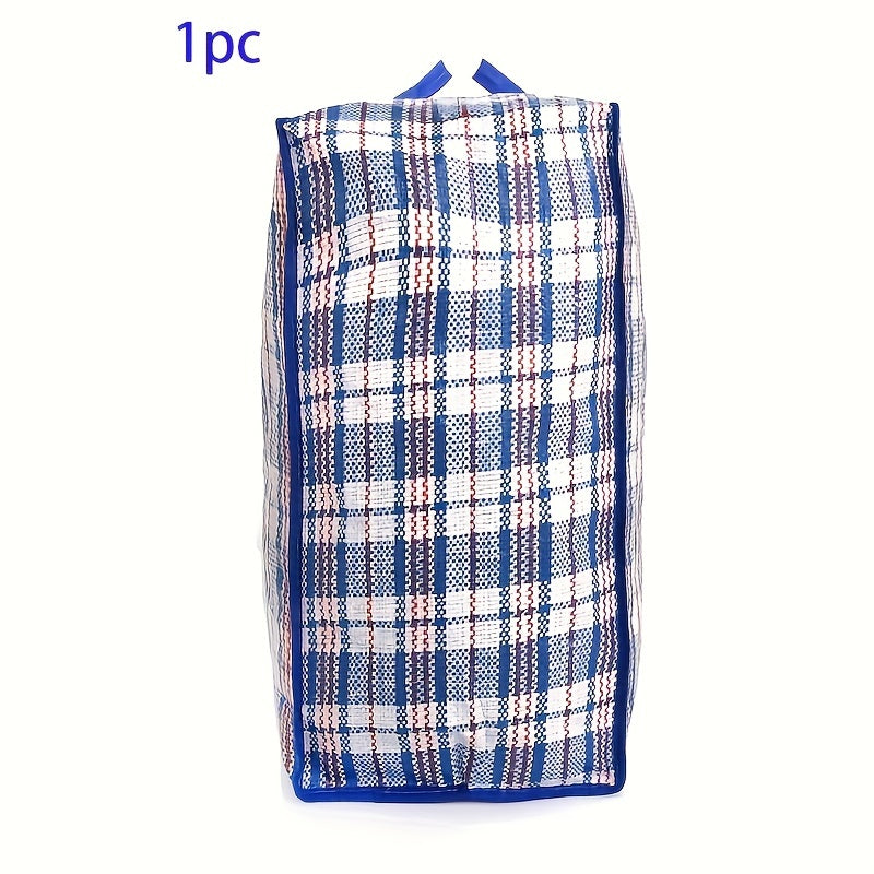 Large Waterproof Quilt Storage Bag - Durable, Zippered Tote with Handles for Easy Moving & Beach Use, Pink/Blue Checkered, Laundry Bags