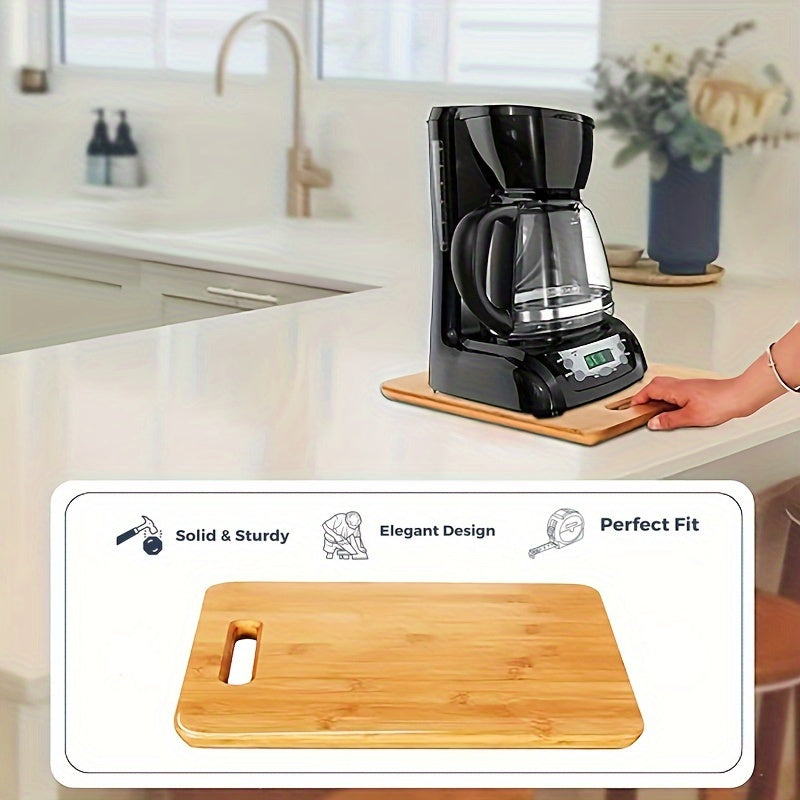 Wooden sliding tray for kitchen countertops featuring bamboo design – Ideal for coffee makers, blenders, and toasters – Durable and stylish mixer moving mat.