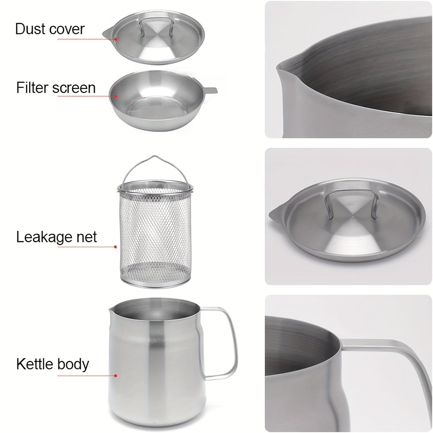 Stainless Steel Oil Filter Pot with Mesh Strainer- Large Capacity, 304 Stainless Steel Oil Pot with Dust Cover and Leakage Net- Multi-functional Kitchen Tool for Frying and Filtering- Essential Kitchen Accessory