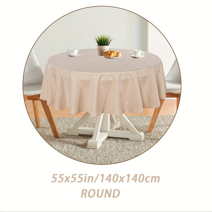 Beige waterproof polyester tablecloth for various occasions, including picnics, holidays, camping, weddings, birthdays, parties, and restaurant buffets, as well as for home kitchen and dining table decor.