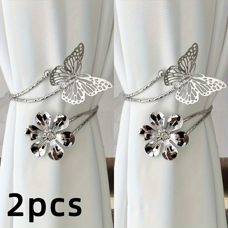 Set of 2 Flower Butterfly Curtain Straps with a Minimalist Hollow Out Design, perfect for tying back curtains in your bedroom or living room for a stylish home decor touch.