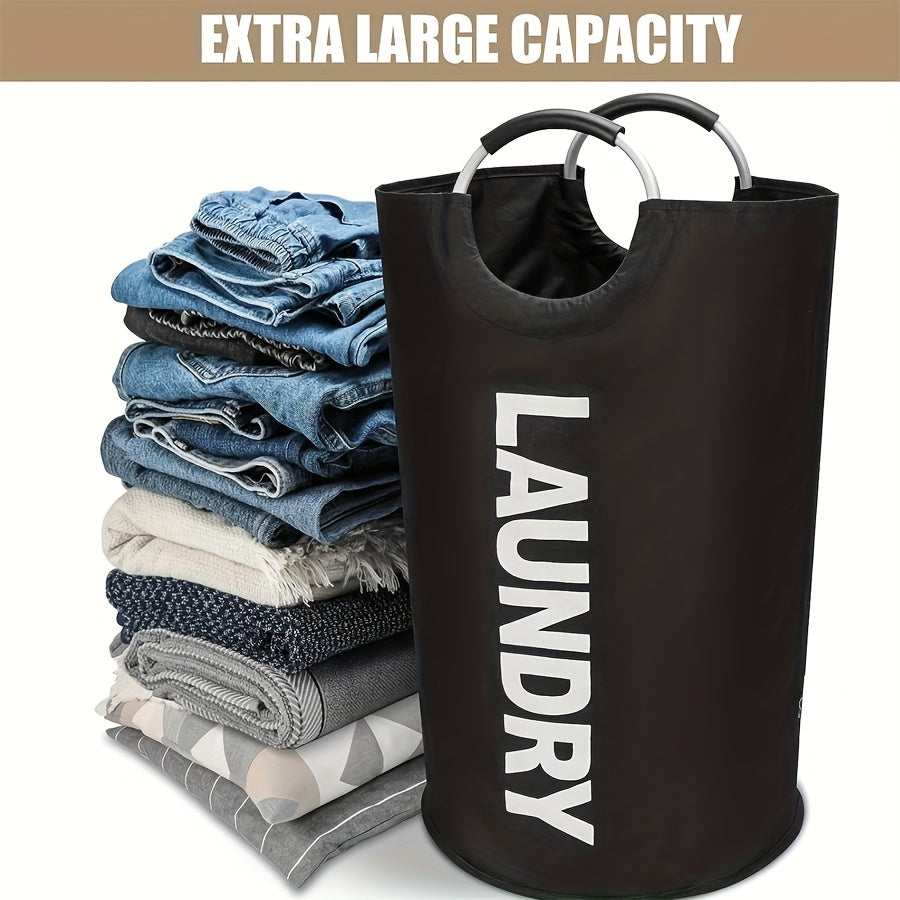 Sturdy and Stylish Black Laundry Hamper with 90L Capacity - Durable, Collapsible, and Waterproof Nylon Basket with Foam-Protected Aluminum Handles for Effortless Clothes Storage in Home or Dormitory Settings. A Practical and Chic Laundry Organizer Made