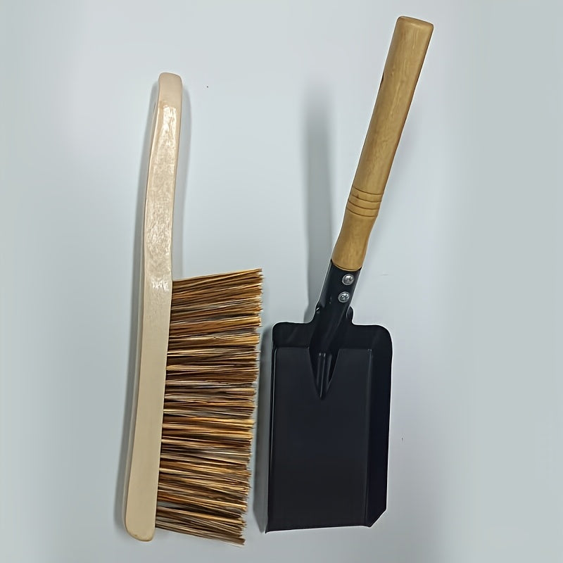 Set of durable fireplace cleaning tools, including an ash shovel, brush, wooden handle, and silicone gloves for safe and easy maintenance.