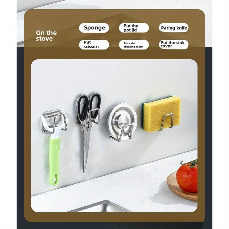 Kitchen sink stainless steel wire ball storage rack with a wall-mounted sponge drain rack for organizing scouring cloths, ornaments, and other items.