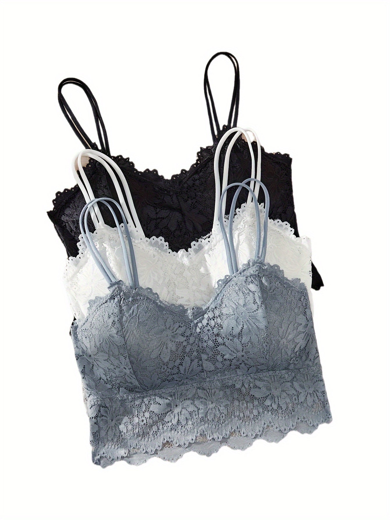 3pcs Lace Wireless Bra, Elegant & Comfy Bralette, Women's Lingerie