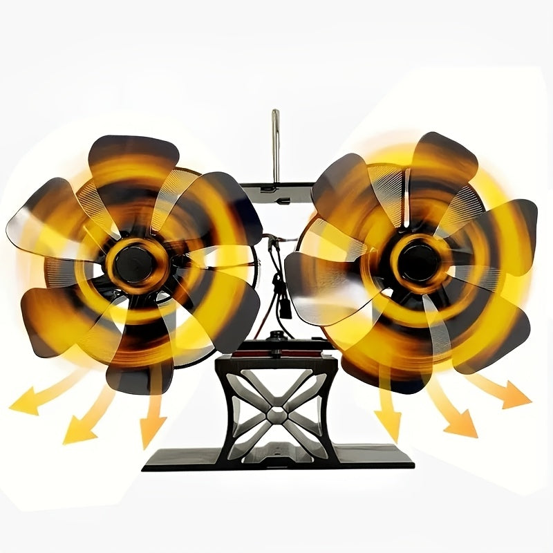 Wood Stove Fan Set: Includes 1pc Wood Stove Fan, Magnetic Thermometer & Gloves. Features 12 Blades, Silent Motors, and Push Horizontal Air Flow. Heat Powered for Wood Burning Stoves, Gas, Pellet, and Log Fireplaces.