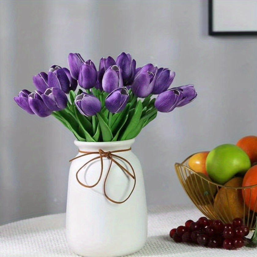 10 lifelike artificial tulips for room and home decor, weddings, offices, cafes, birthdays, and Mother's Day gifts.