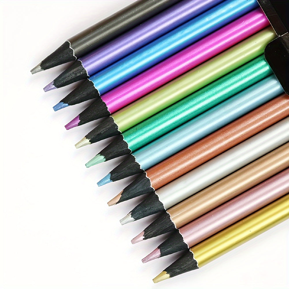 12 metallic color pencils for art, coloring, and creative DIY projects