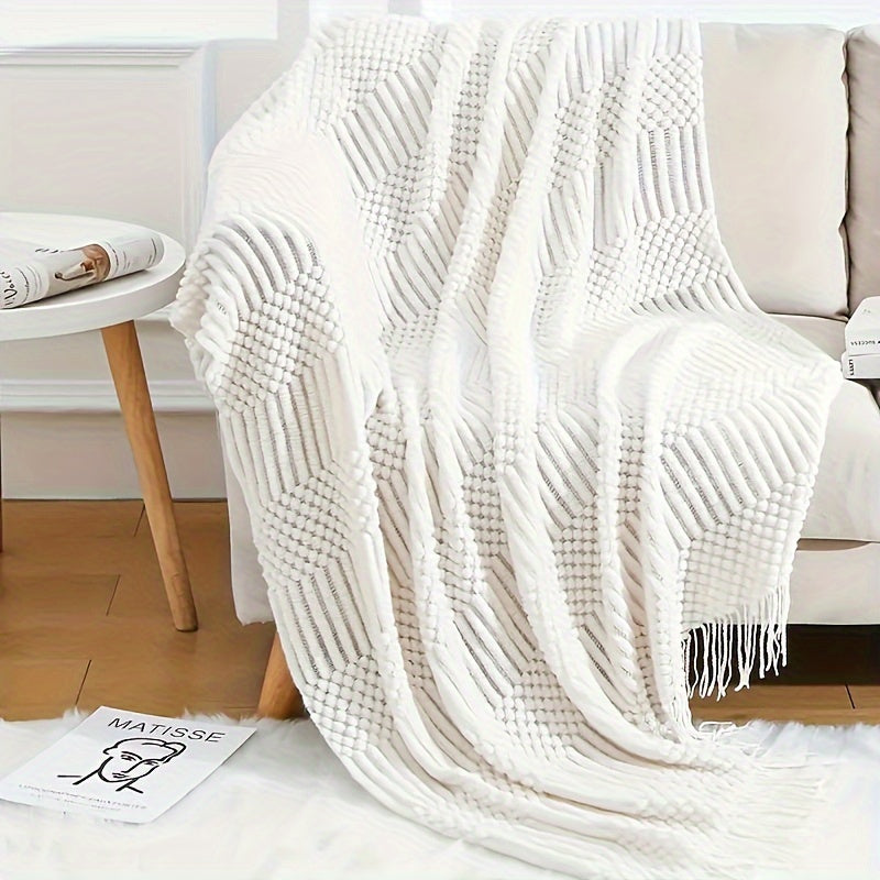 Stay cozy with our Soft Textured Throw Blanket - Stain-Resistant and Versatile for Couch, Bed, Office, and Travel - Easy to Clean and Machine Washable - Green Tan, available in two sizes: 127cm x 152.4cm / 152.4cm x 80"