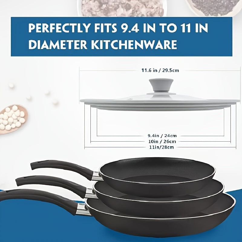 Multi-functional Tempered Glass Lid with Silicone Rim - Suitable for Pots ranging from 19.81cm to 27.99cm, Can be Cleaned in Dishwasher, Handles Heat up to 450°F, Features Non-Slip Knob - Ideal for Skillets and Pans with Flat Bottoms.