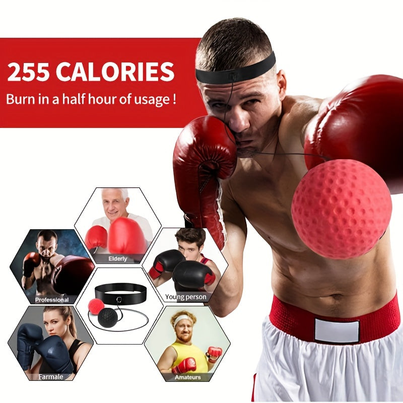 Boxing reflex ball set for adults and teens includes adjustable headband, hand wraps, and carry bag to improve hand-eye coordination, speed, and reaction time.