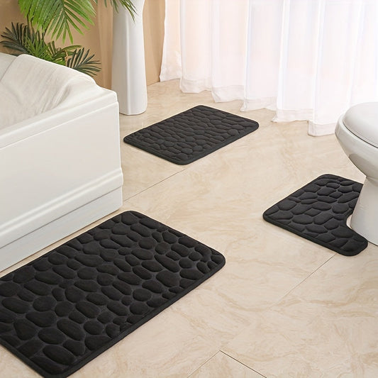 Pebble Embossed Non-Slip Bathroom Bath Mat Set with Memory Foam - Super Soft, Absorbent, and Quick-Drying Rug for Comfort and Safety. Machine Washable and Thick for a luxurious feel in your bathroom.