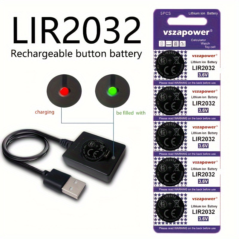 Alternative for CR2032, Rechargeable Button Batteries compatible with LIR2032, LIR2025, LIR2016. Available in various charger options and battery quantities.