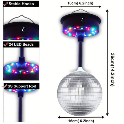 6" Disco Ball Light with Adjustable Rotation (5-9 RPM) - 24 RGB LEDs, USB/Battery Powered, Ideal for Parties, Clubs & Home Décor.