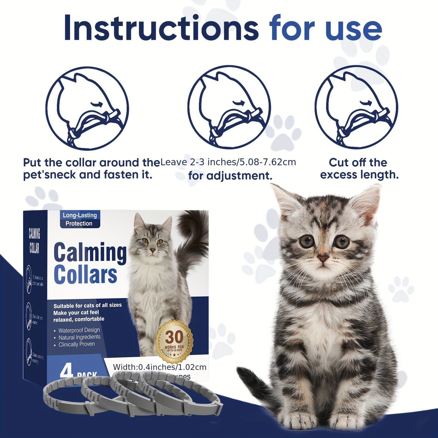 4 calming collars for cats relieve anxiety and stress for 30 days, with adjustable pheromone collar suitable for all cats.